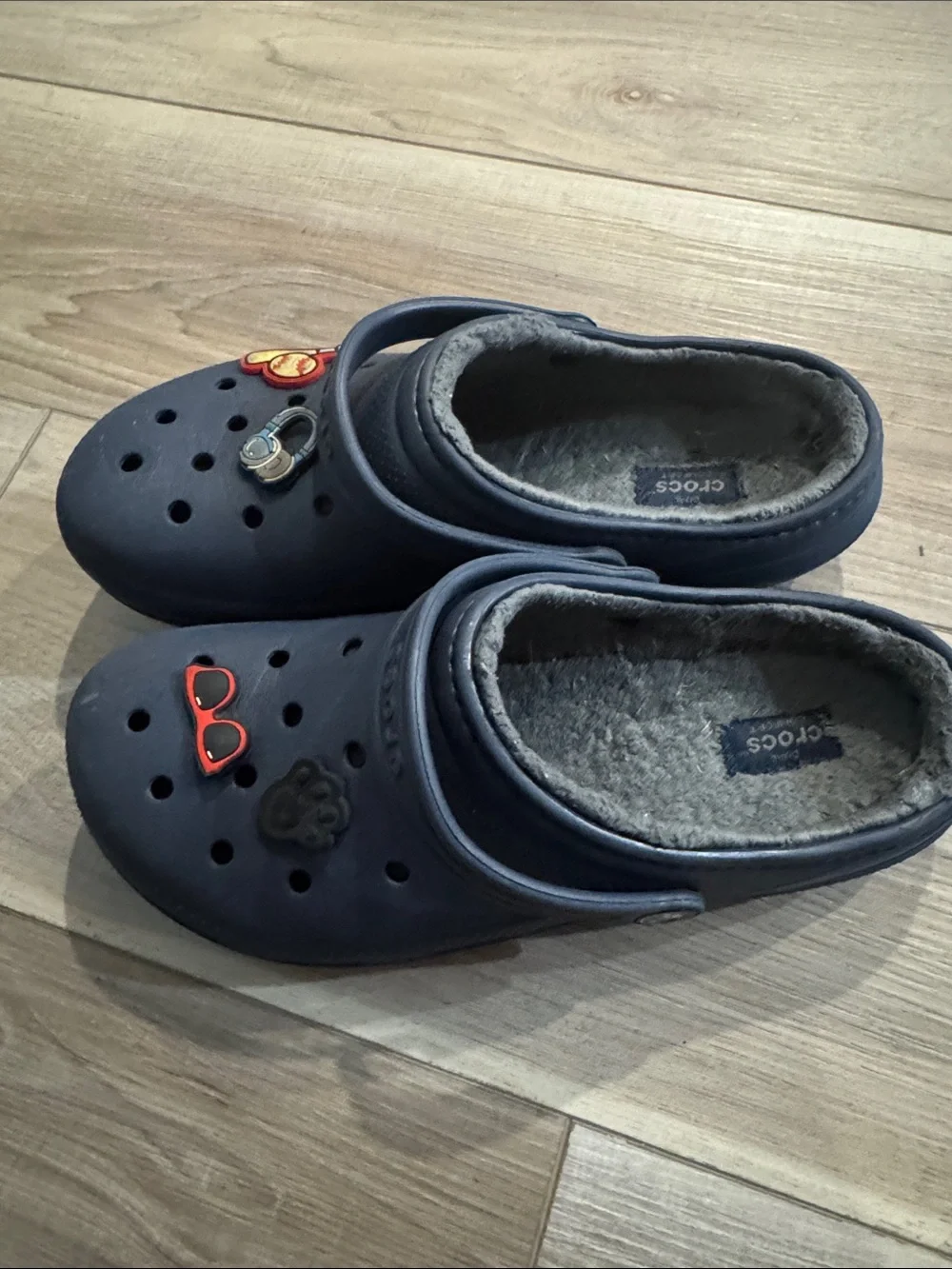 Kids Navy Fleece-Lined Clogs with Charms